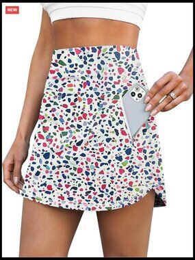 Golf Tennis Skirt with Zipper Pockets High Waisted Running Skort Built-in Shorts